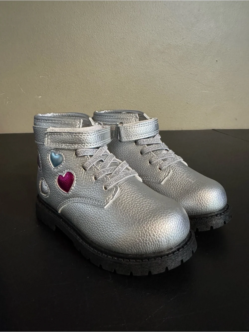 Carter’s, Sliver Faux Fur Leather & Heart, Children’s Size 9, Girl’s Ankle Boots